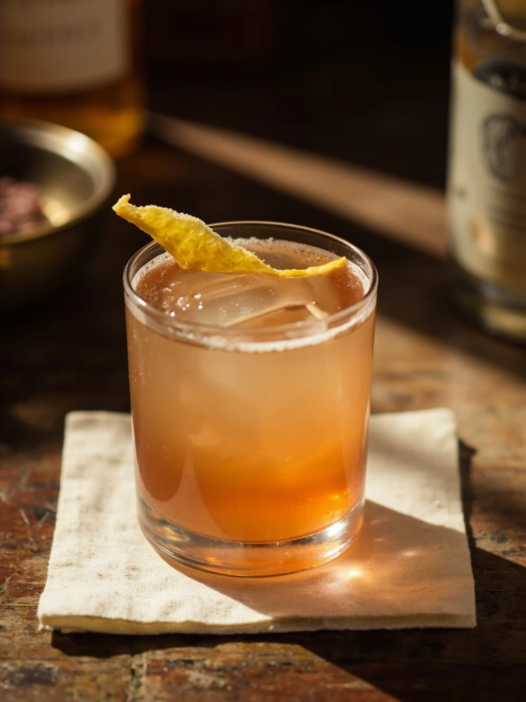 A Paper Plane in a Nick & Nora glass with a lemon twist.